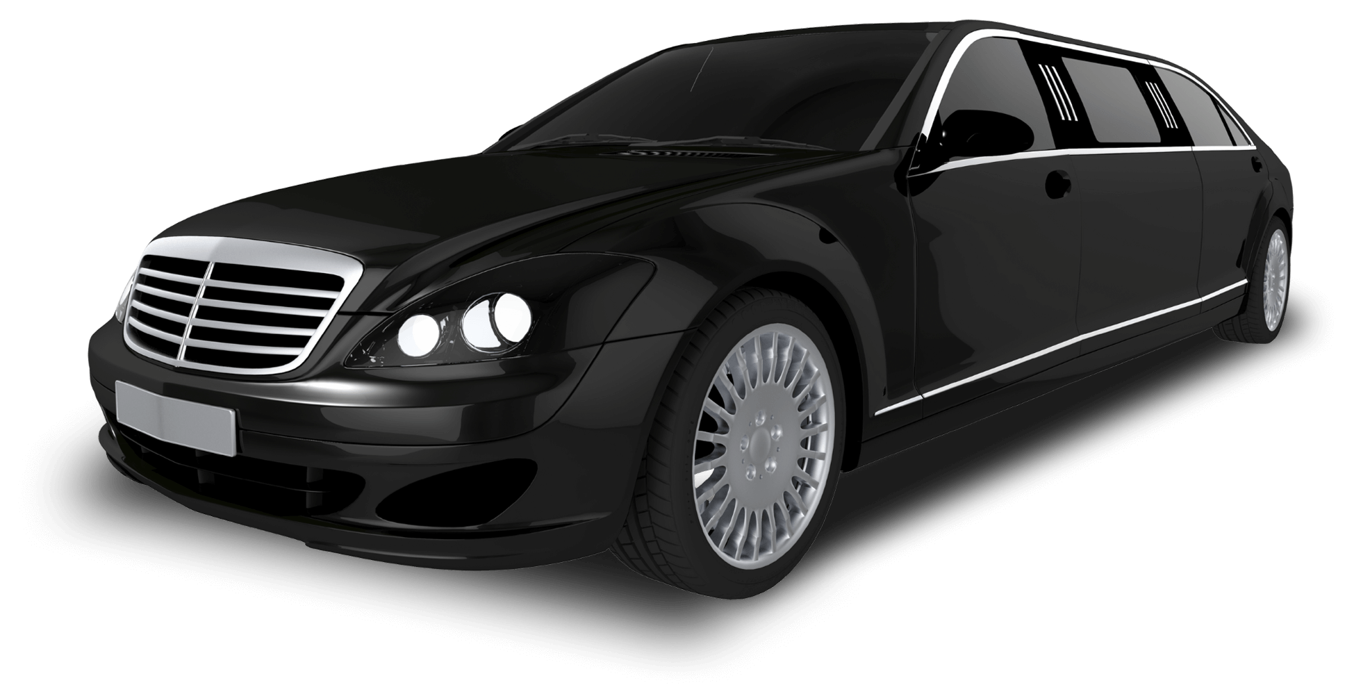 Black luxury limousine on a dark background.