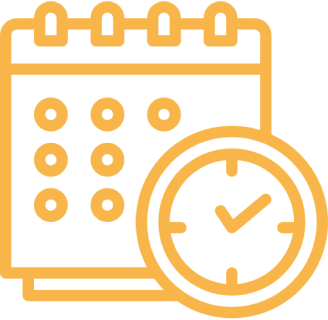 Calendar and clock icon on black background.