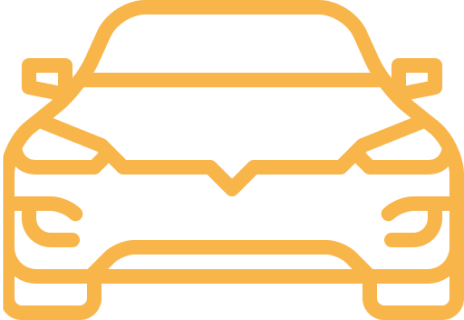 Car outline in orange on black background.