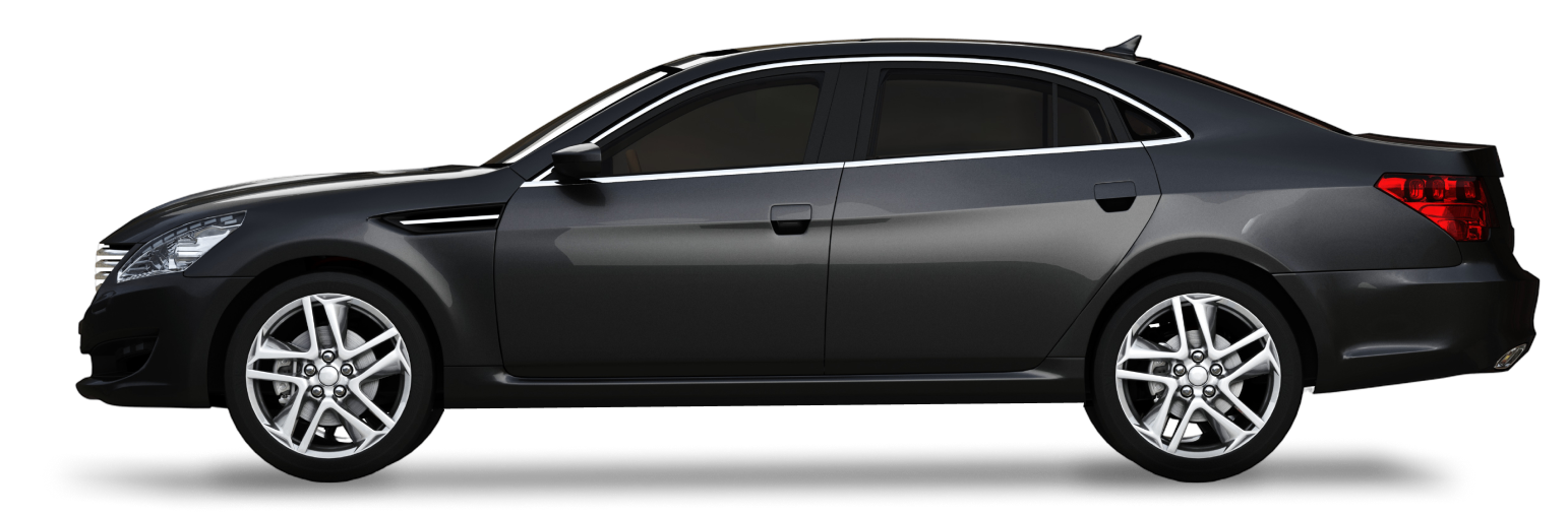 Sleek black sedan on a black background.